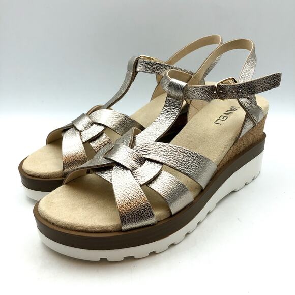 Vaneli Womens Carly Cork Casual Sandals US 8 Narrow Shell Metallic Leather NIB - Picture 5 of 12